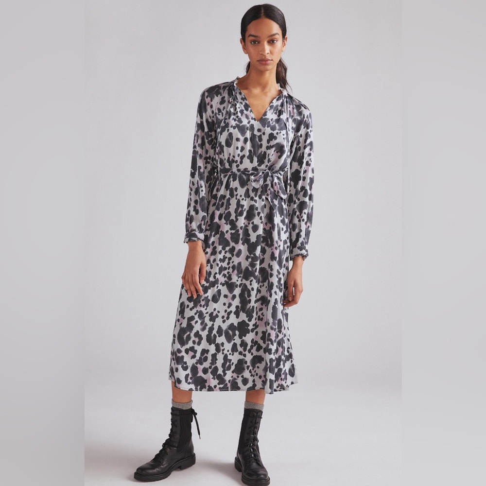 NWT Anthropologie Cloth & Stone Snow Leopard Midi Dress, Size S